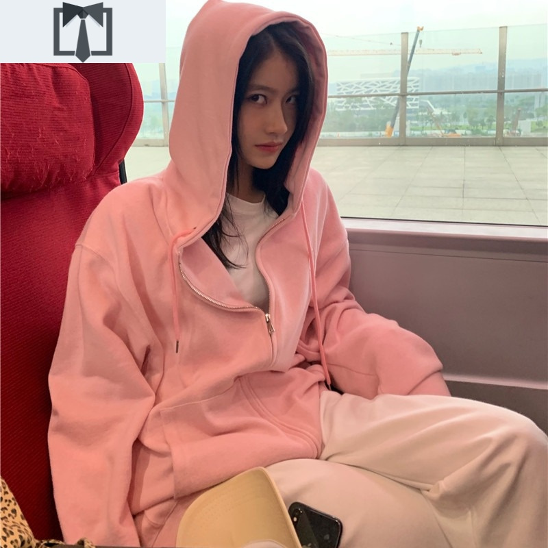 suntek桃粉色卫衣仙女超仙连帽卫衣女开衫外套2020春秋新款宽松可爱