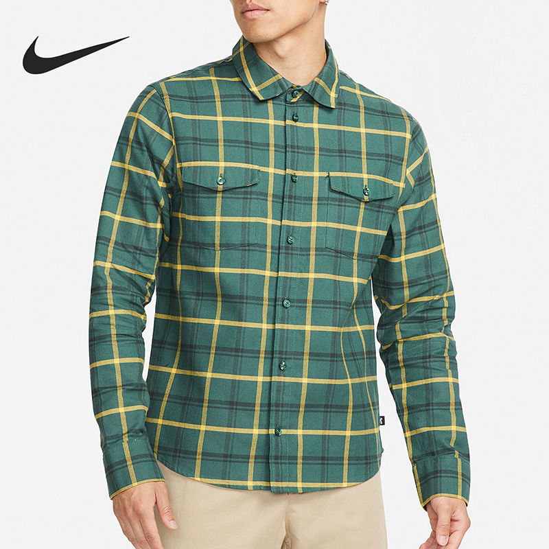 nike耐克男装透气运动服舒适休闲长袖格子衬衫da4251-333