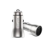 公牛(BULL)GN-U118C车载USB充电器银色双USB接口多功能车充手机充电一拖二金属材质