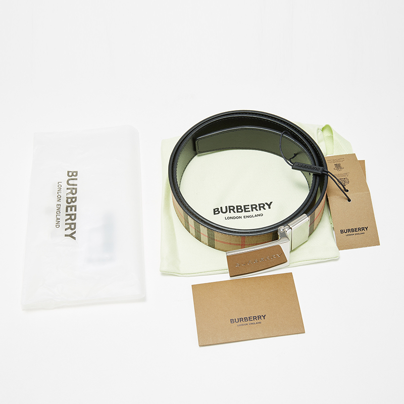 BURBERRY 巴宝莉2020新款 男士经典格纹双面徽标板扣皮带腰带100