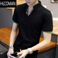 HLCOMAN男士短袖t恤V领夏装网眼2025潮流Polo衫冰感帅气立领薄款体眼 M 378黑色