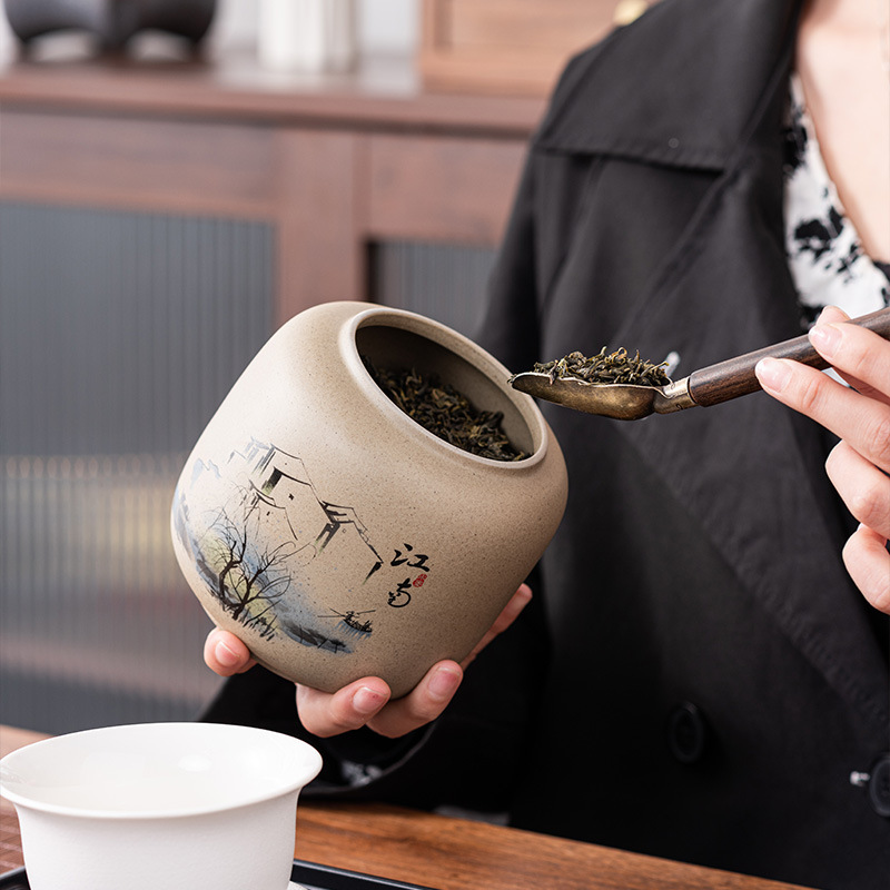 老岩泥高档茶叶密封罐大号手工精品白茶红绿岩茶普洱散茶罐子-老岩泥-吉祥罐(178)-富春山居图高清大图