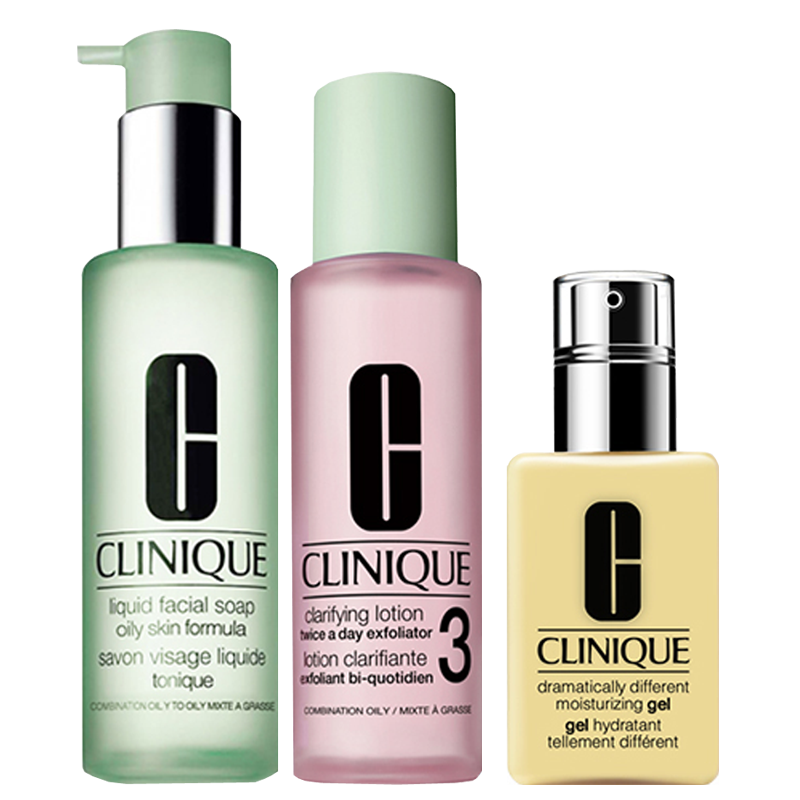倩碧(CLINIQUE)三步曲洁面护肤水乳套装[3号无油适合混合偏油]水200ml+混皮黄油+清爽液皂