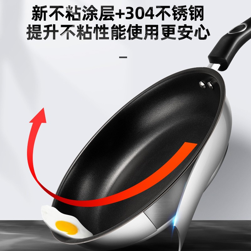 爱仕达 煎锅/平底锅 304不锈钢不粘煎锅24cm 不沾煎蛋煎饼煎盘 电磁炉燃气通用JS24A5WG