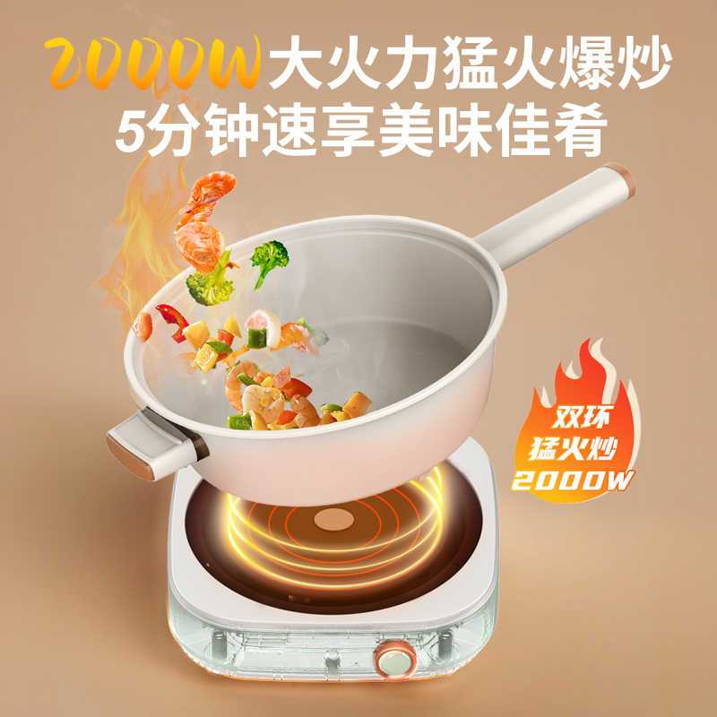 荣事达电炒锅分体式家用炒菜锅鸳鸯电火火锅蒸煮煎涮多功能一体锅YK20A-H4[单机+4升炒锅]