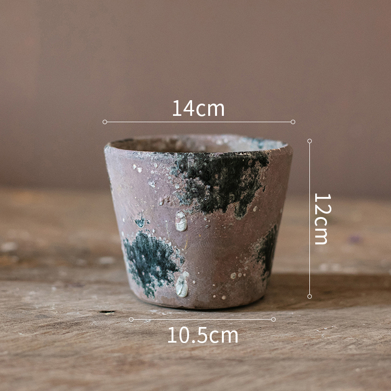 彩色玻璃釉渐变色花盆 美式乡村复古多肉植物粗陶红陶透气 花盆（D款）（底部有孔） 中_727