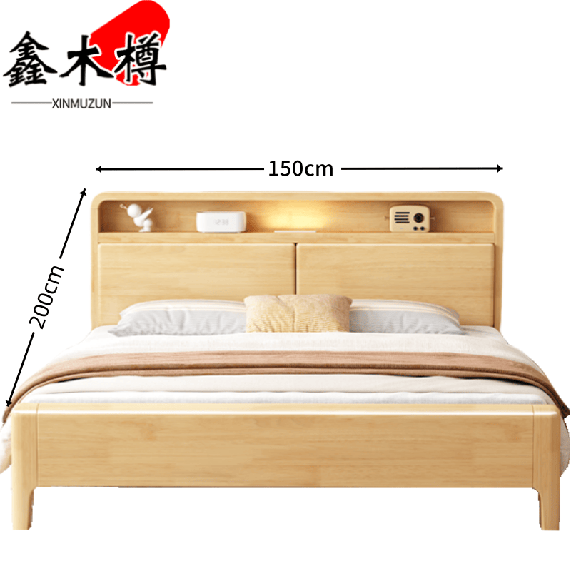 鑫木樽床1.5m原木色+床垫套高清大图
