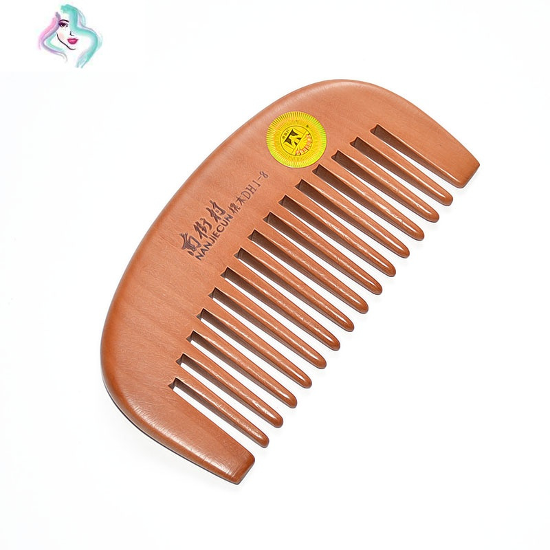 正品可爱小号宽齿桃木宽齿卷发梳子防静电粗齿便携梳子