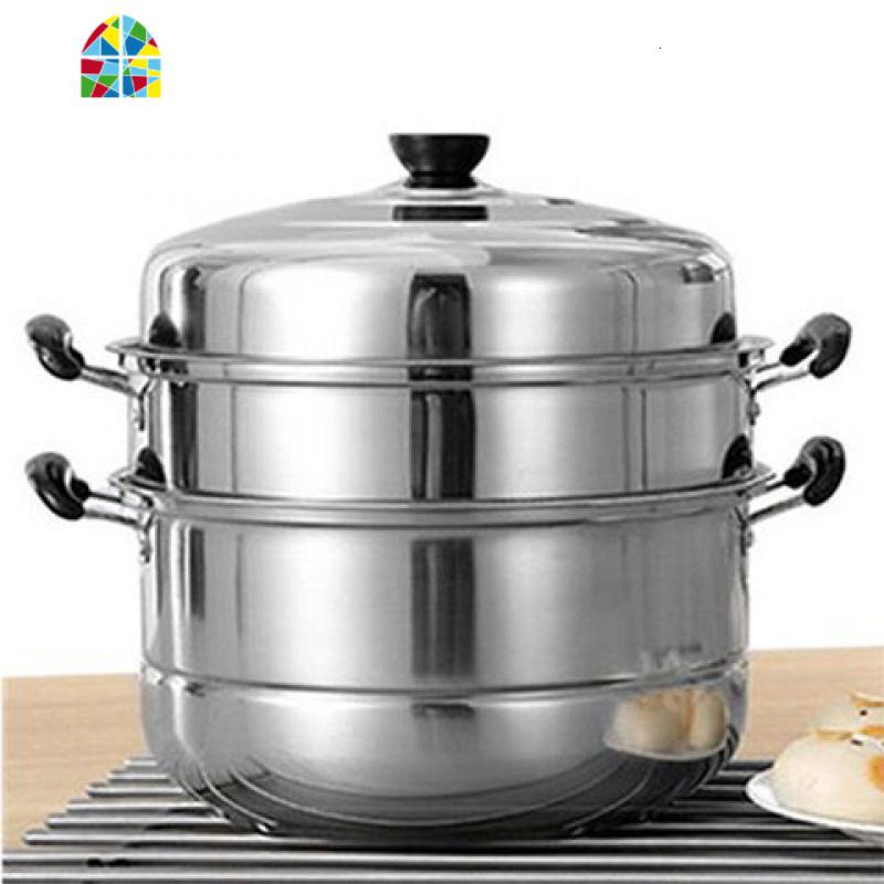 苏兴蒸锅不锈钢三层加厚火锅3层二2层多层蒸笼电磁炉锅具26c-30cm FENGHOU 三层加厚 28cm_4