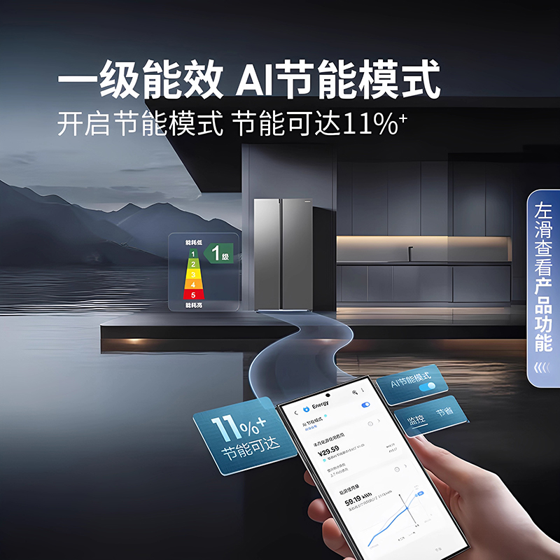 三星(SAMSUNG)AI神5系RS70F65P1TSC月光银 655L 超大容量 干湿分储 AI节能模式 对开门冰箱高清大图