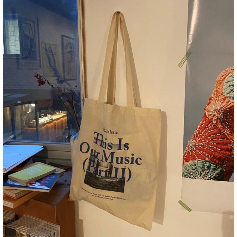 loveyoung ofr书店系列 “the music” 薄款棉布袋 米色 薄款 表面有黑色棉籽