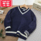可莉允儿童毛衣男童男孩秋冬季新款中大童洋气百搭v领拼麻花保暖加厚潮