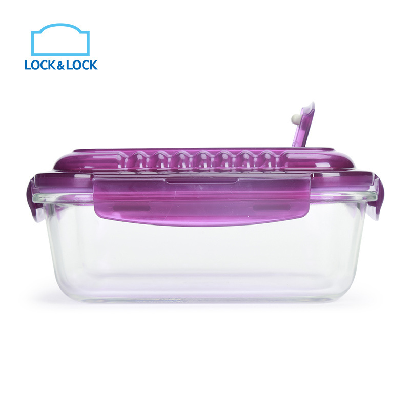 乐扣乐扣 (lock&lock) 透气孔格拉斯 微波炉饭盒 耐热玻璃保鲜盒 紫色 LLG445VOL 1L