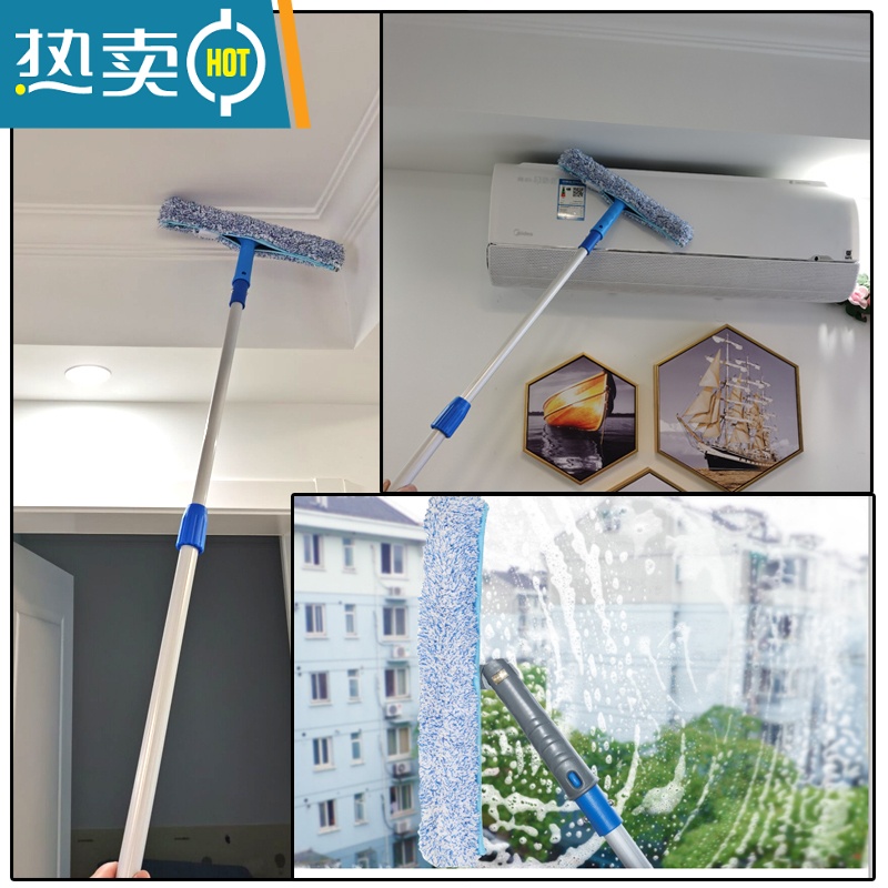 敬平毛头清洁工具擦玻璃刮35cm替换布白色加厚伸缩杆涂水器抹水 1.2M银色杆+黄色涂水器擦玻璃器高清大图