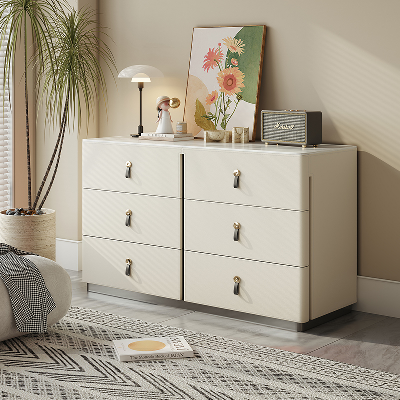 青木川 简约轻奢实木五斗柜马鞍皮客厅卧室小户型靠墙边柜九斗柜卧室