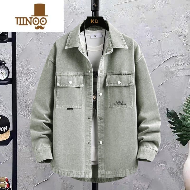 YANXU青少年牛仔衬衫外套男新款帅气初中高中男生薄款长袖秋季夹克图片