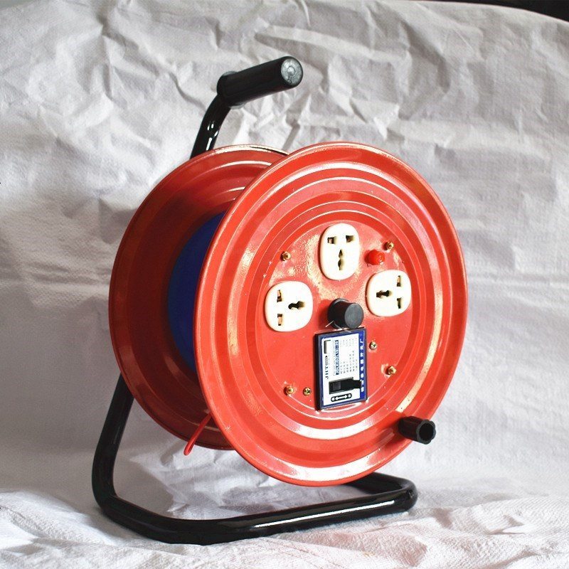 定做 收线拖线盘移动电缆盘线器支架带插座电线盘带轮绕线空盘电源托