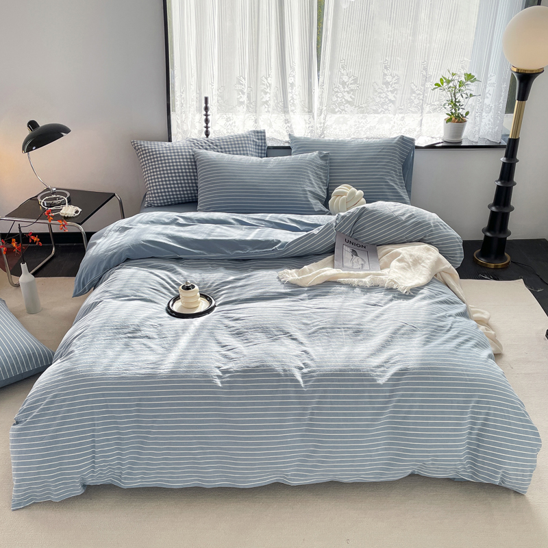 雅鹿 无印水洗全棉四件套 YLT2401 被套200*230cm 床单 240*245cm 枕套 48*74cm