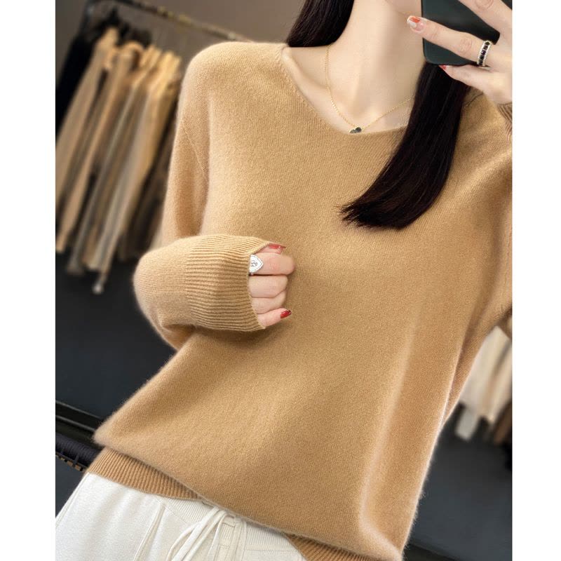 免费试穿 秋冬新款V领羊绒衫春秋新款针织衫瘦身上衣慵懒毛衣女春秋针织上衣服打底衫秋冬内搭大码显瘦洋气打底衫女图片