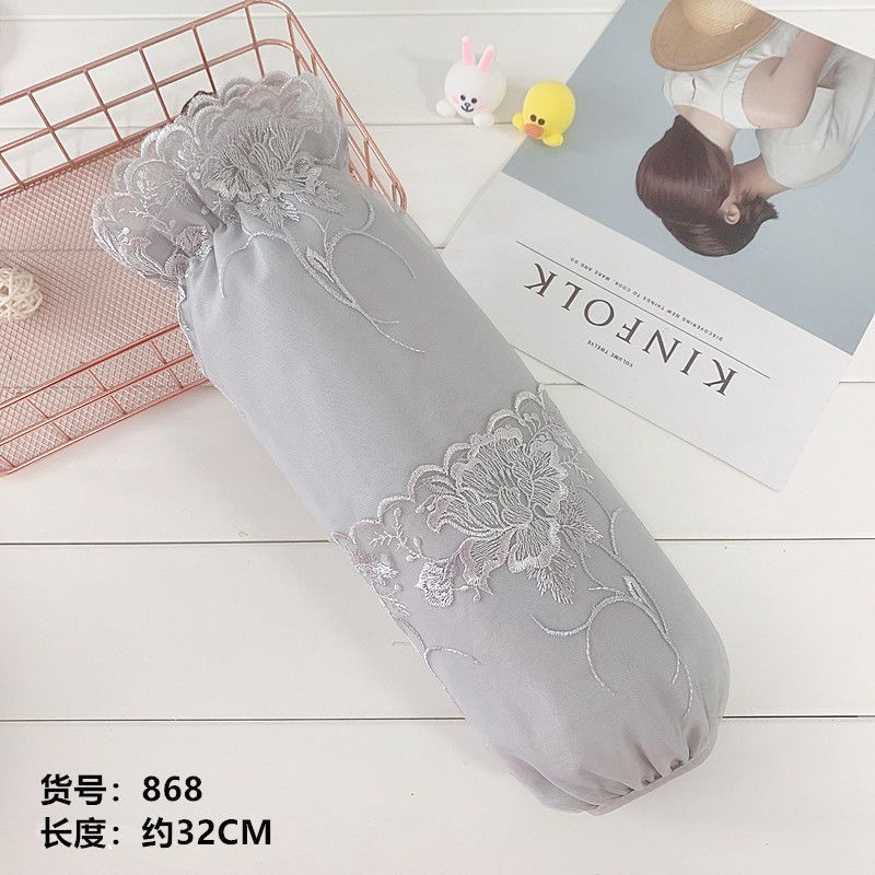咖啡色834(2双装) 秋冬女长款双层蕾丝绣花袖套办公室羽绒服防污黑色白色套袖女学生