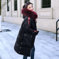 班图诗妮2019网红冬季亮片金丝绒大毛领羽绒棉服中长款外套女