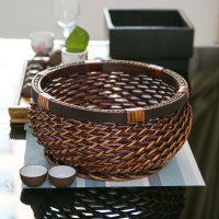 趣涉家居 水果筐家用编织藤编篮子厨房桌面藤篮收纳筐零食杂物筐圆形馒头筐创意简约家居家用收纳用品简约创意日用品