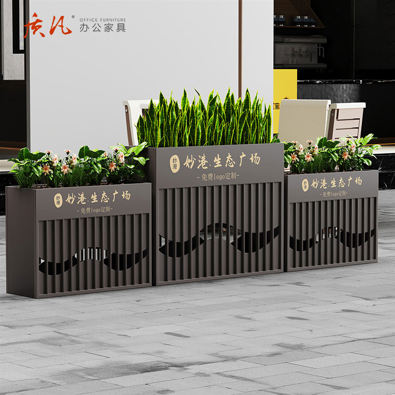 质凡户外不锈钢花箱售楼部花盆室外铁艺花架商业街花坛 80*30*80cm高清大图