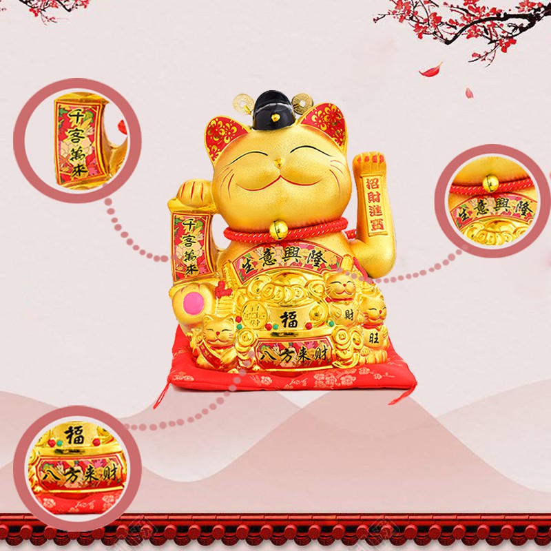 厂家直销金色电动摇手猫店铺开业收银台家居陶瓷发财礼品摆件 三维工匠 [日进斗金]高25cm摇手+存钱高清大图