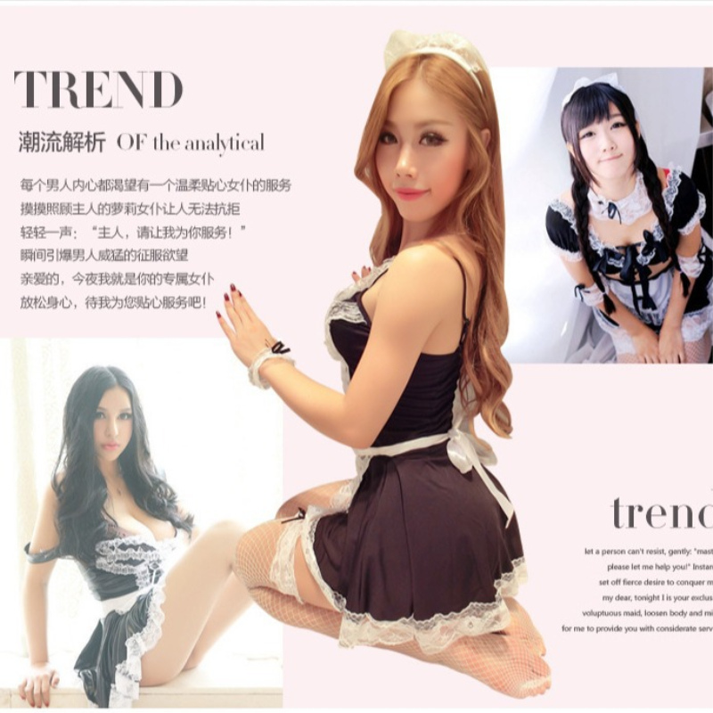 情趣内衣性感制服诱惑女仆套装角色扮演网纱露背女佣欧美女佣1247 黑色+白丝袜 均码(80-120斤)