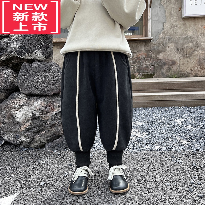 可莉允宝宝加绒加厚休闲裤2022冬装新款男童保暖长裤子小童束脚运动裤潮保暖裤
