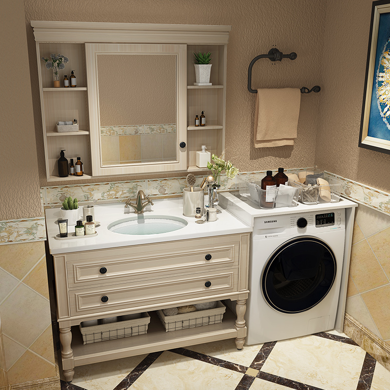 阳台滚筒洗衣机柜伴侣柜洗手池洗脸盆柜组合洗漱台浴室柜实木定制