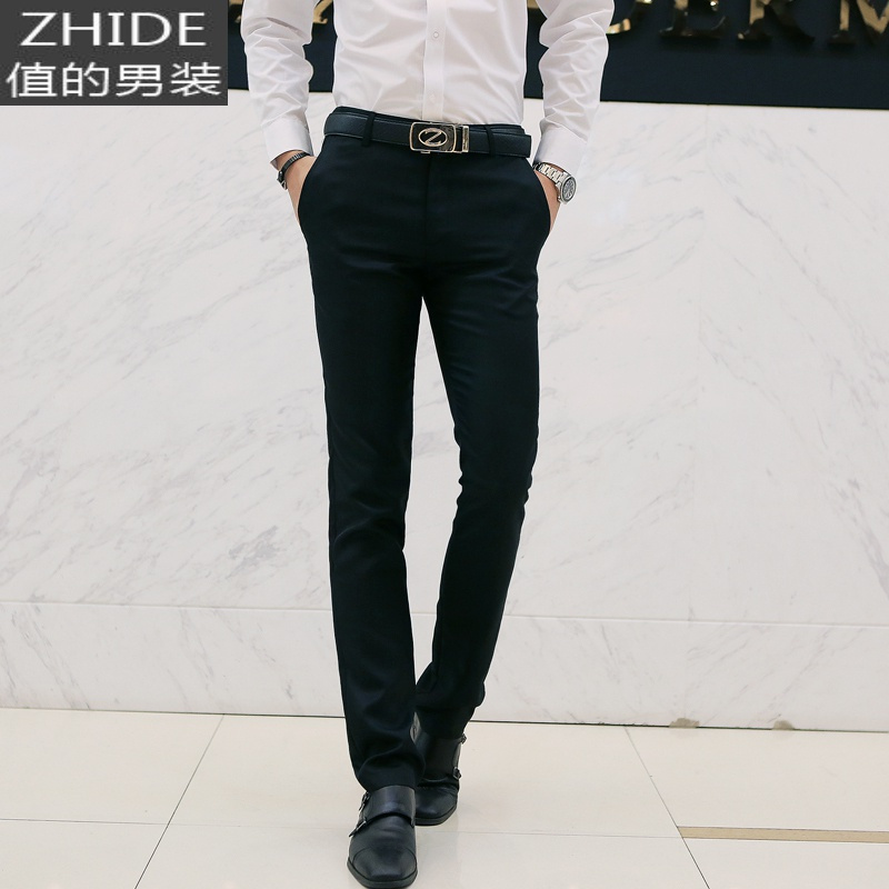 suntek秋季百搭男士韩版休闲裤男弹性潮流小脚裤青年英伦西裤修身长裤