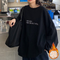 薄款/加绒新款秋季韩版港风简约字母学生上衣宽松薄款长袖卫衣女 XL 黑色加绒