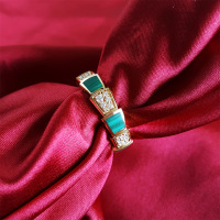 [正品二手95新]宝格丽 BVLGARI 玫瑰金 孔雀石 镶钻SERPENTI VIPER 蛇形戒指 54号 全套