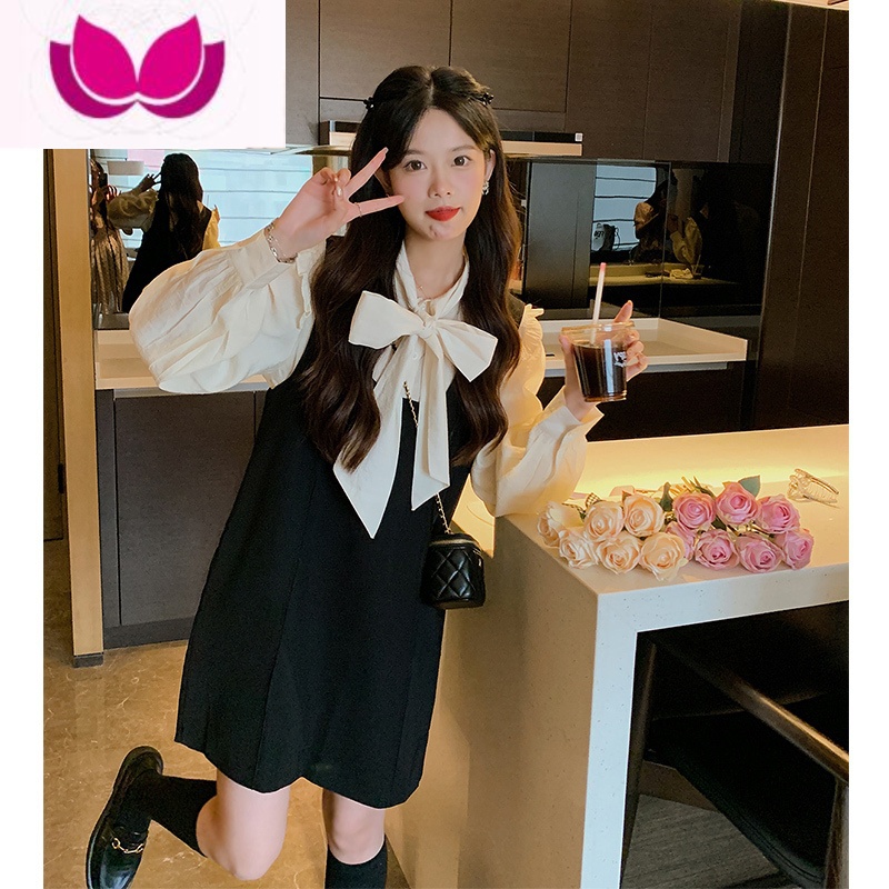 七斓早春装女2023年新款小个子高级感法式桔梗小香风连衣裙子套年高清大图