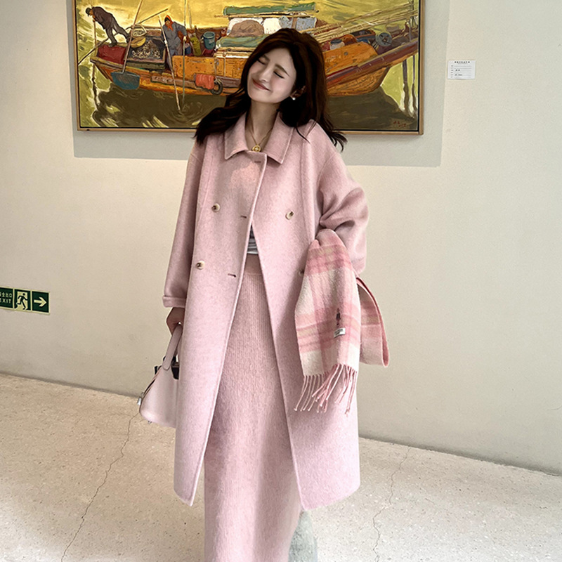 伊迪卡双面羊毛大衣长款娃娃领时尚气质百搭高贵韩系慵懒秋冬新款高清大图