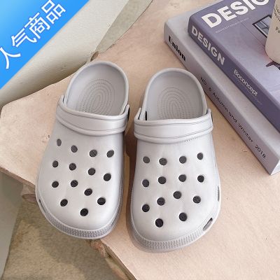 SUNTEK夏季大头洞洞鞋女包头防滑卡通可爱平底沙滩仙女凉鞋2022年新款女 灰色 40/41正常尺码