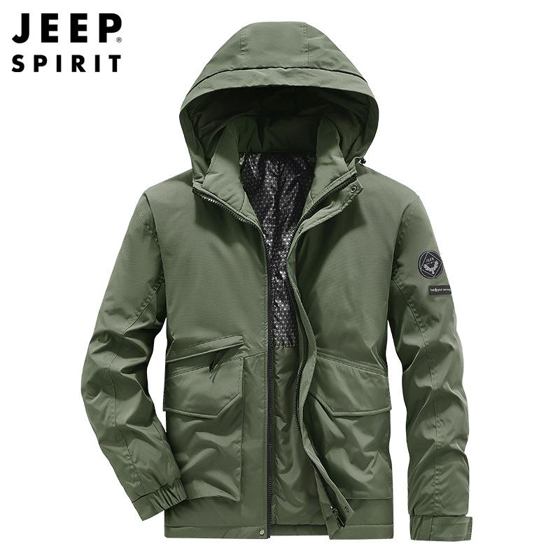 JEEPspirit吉普冬季男士石墨烯棉衣加厚保暖棉服大码男装外套_137_458 3XL 军绿