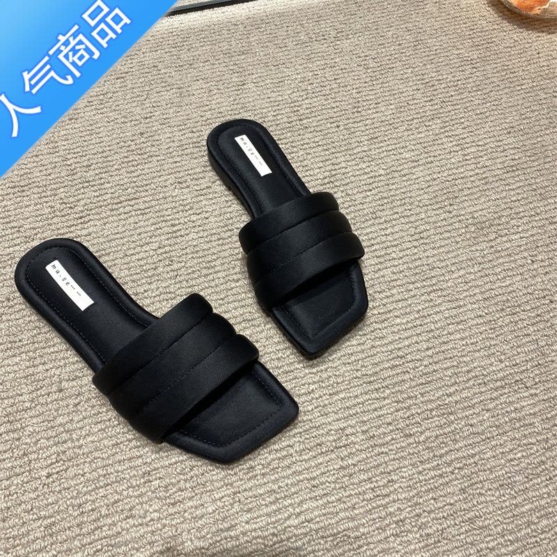 SUNTEK韩版时尚沙滩凉鞋新款方头露趾平底一字拖居家外穿休闲百搭女拖鞋图片
