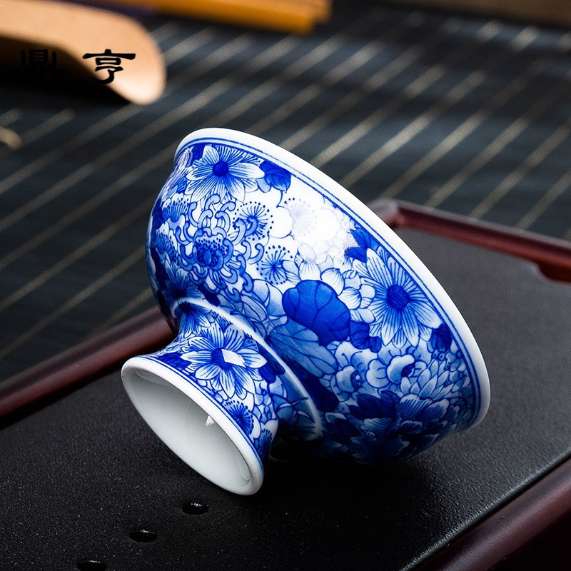 鼎亨景德镇功夫茶杯品茗杯茶盏主人杯手绘青花瓷小茶杯全手工功夫