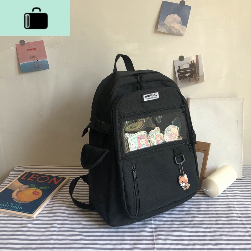 ins书包女韩版高中原宿ulzzang大学生背包森系紫色双肩包初中生NEW LAKE 黑色