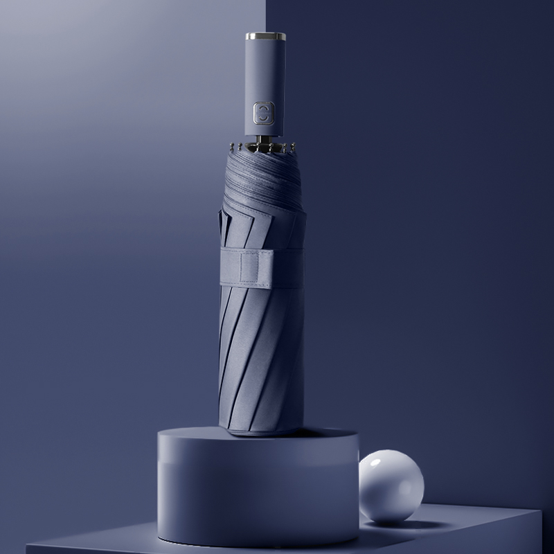 旭晴十骨配色手柄黑胶防晒晴雨两用自动伞 