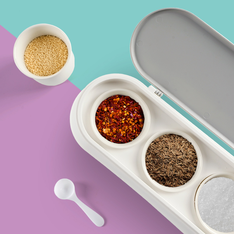 美之扣 twh3厨房用具防潮调料盒翻盖套装装盐罐盐盒子调味盒作料盒调料缸带盖调味罐组合 小麦调味盒套组高清大图