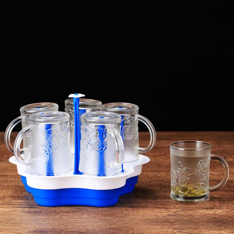 玻璃杯家用水杯套装泡茶杯加厚玻璃喝水杯果汁杯啤酒杯带杯架通用简约家居器皿水具