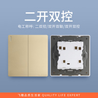 飞雕(FEIDIAO)开关插座86型家用暗装 超大面板钢支架 雕琢系列电源墙壁开关面板 雕琢金二开双控