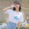 2022夏季油画图案T恤女短袖宽松显瘦学院风纯棉上衣女