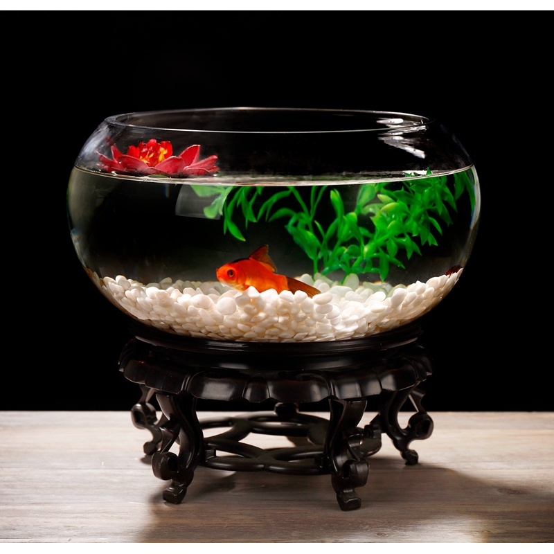 金鱼缸厚玻璃桌面小鱼缸圆形乌龟缸办公桌龟缸迷你小型鱼缸水族箱