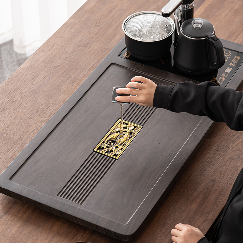 苏氏陶瓷(SUSHI CERAMICS)茶具套装自动烧水壶年年有余茶盘配整套国潮风釉画彩千里江山茶杯