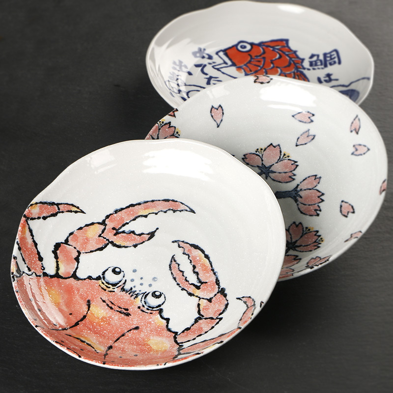 美浓烧日本进口碟子陶瓷家用菜盘饺子盘创意餐具三盘装(10英寸鱼盘)