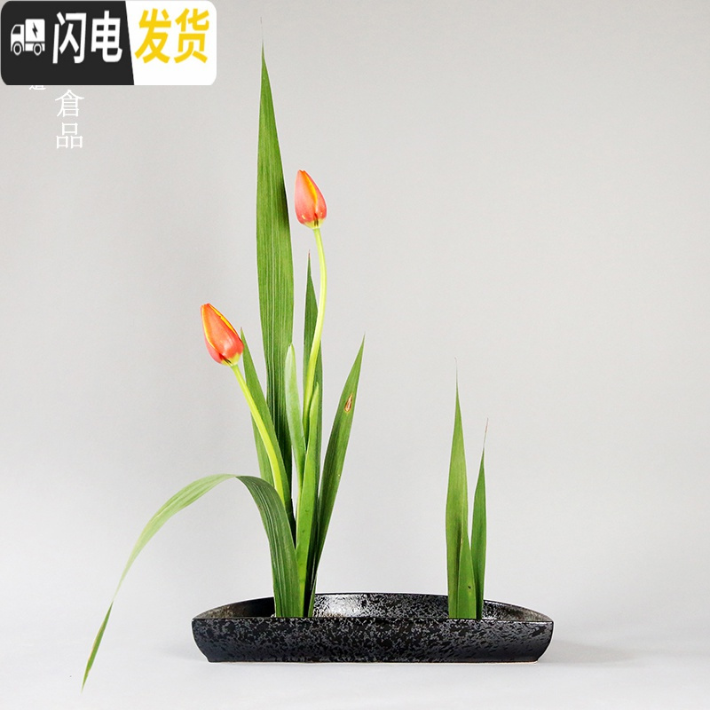 三维工匠陶瓷花盆花器剑山插花器禅意复古中式插花器皿日式花道小原流花盘 套装 大花盆容器